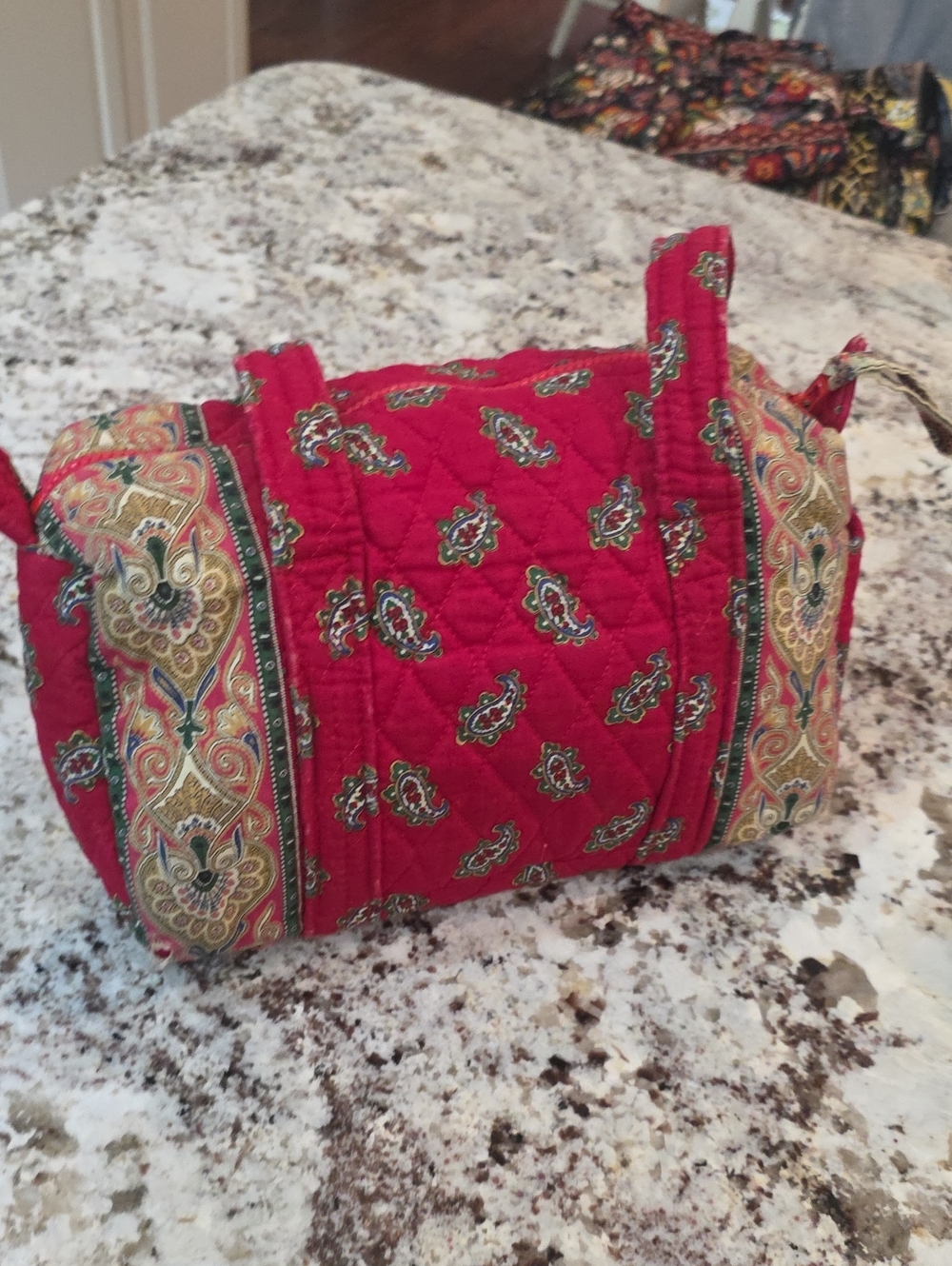 Quilted Red Paisley Duffle Handbag